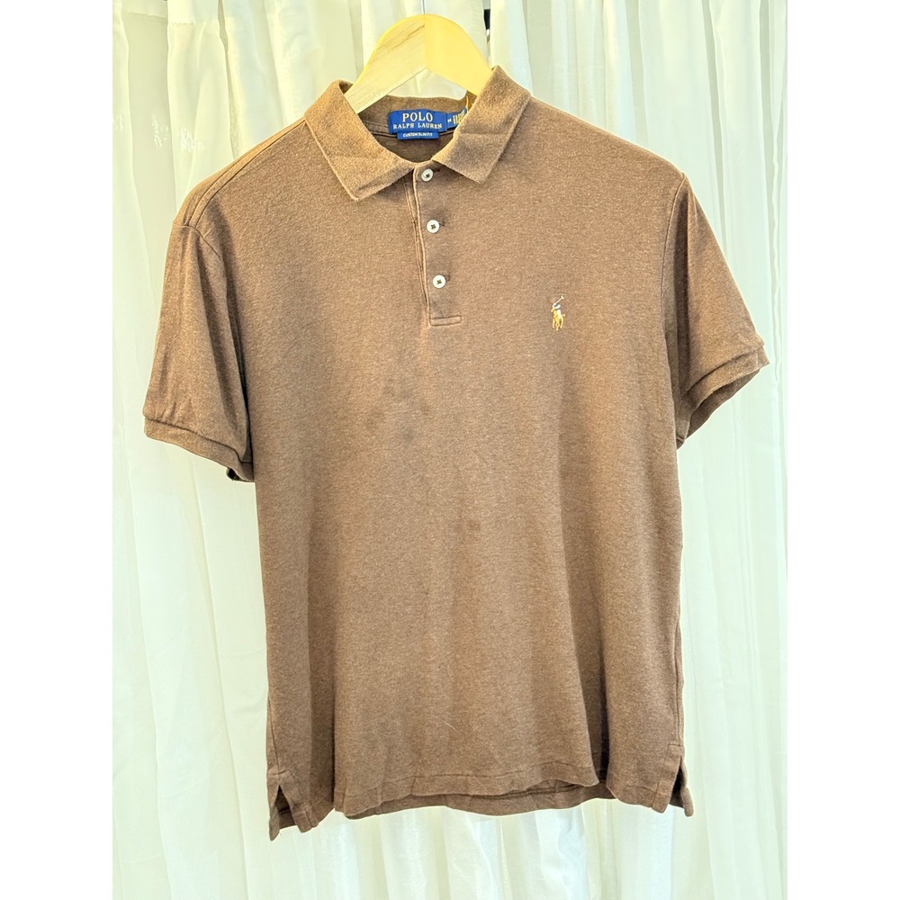 Polo Ralph Lauren Polo Shirt Mens M Brown Custom Slim Fit Short Sleeve Pony